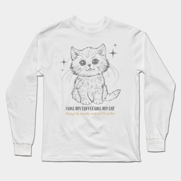 I Like my Coffee Like my Cat Coffee Cat Long Sleeve T-Shirt by Distinkt